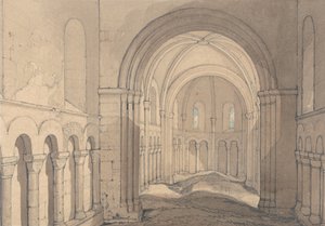 Interiér kaple svatého Juliána u Rouenu, Normandie od John Sell Cotman