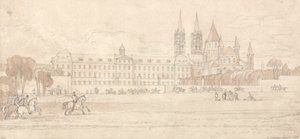 Vojenská škola a opatský kostel svatého Štěpána v Caen od John Sell Cotman