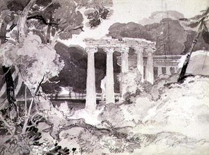 No.1539 Klasická kolonáda v zalesněné krajině (tužka a inkoust na papíře) od John Sell Cotman