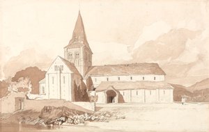Notre Dame na vodě, Domfront, Normandie od John Sell Cotman