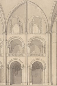 Perspektivní pohled na část opatství Saint-Étienne v Caen, Normandie od John Sell Cotman