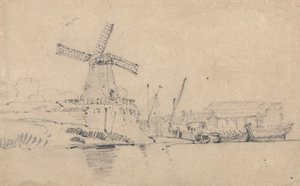 Řeka a větrný mlýn od John Sell Cotman