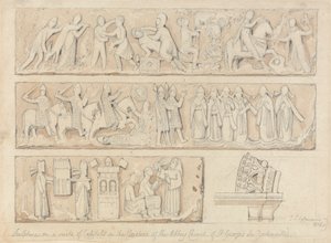 Socha na Suite of Capitals v ambitech opatského kostela Saint Georges de Boscherville, poblíž Rouen, Normandie od John Sell Cotman