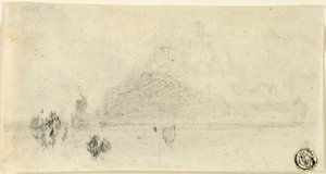 Náčrt Mont Saint Michel (recto); Budovy u vody (verze) od John Sell Cotman