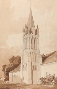 Jihovýchodní pohled na kostel Ifs u Caen, Normandie od John Sell Cotman