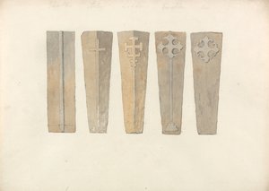 Studie pěti víček rakví z norfolkských kostelů od John Sell Cotman