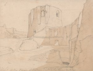 Pohled na donjon zámku Gaillard u Andelys v Normandii od John Sell Cotman