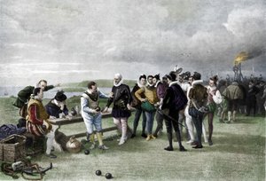 Armada v dohledu, Plymouth motyka, 1880, 1911 od John Seymour Lucas