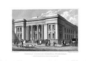 General Lying-in Hospital, York Road, Lambeth, Londýn, 1830.