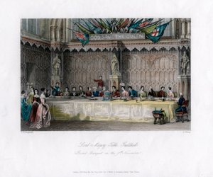 The Lord Mayors table, grand banket, Guildhall, City of London, 19. století.