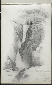 Great Cascade, Tivoli, Itálie, 22. dubna 1869 (grafit na špinavě bílém tkaném papíře) od John Singer Sargent
