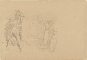 Muž táhnoucí koně do stání od John Singer Sargent