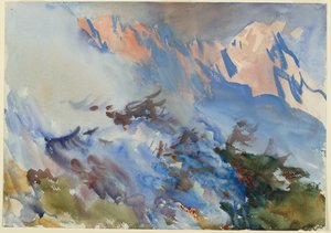 Požár v horách, asi 1906-1907 (neprůhledný a průsvitný akvarel) od John Singer Sargent