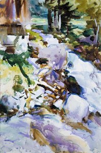 Rushing Brook, cca 1904-11 (wc, kvaš a grafit na špinavě bílém tkaném papíře) od John Singer Sargent