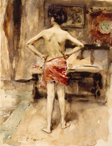 Model, 1876 (wc nad grafitovou tužkou na tkaném papíře) od John Singer Sargent