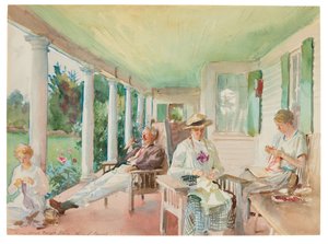 Piazza; Na verandě, asi 1921-22 (akvarel a uhel na papíře) od John Singer Sargent