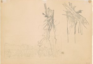Dva rozbité stromy; a studie pro "The Road" [verso] od John Singer Sargent