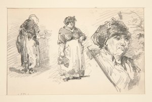 Dvě stojící postavy a jedna hlava od John Singer Sargent