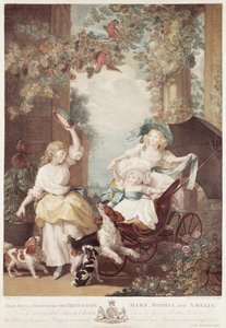 Princezny Marie (1776-1857), Sofie (1777-1848) a Amelie (1783-1810), dcery Jiřího III., rytina Francesca Bartolozziho (1727-1815) (mezzotinta) od John Singleton Copley