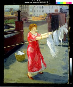 Červené kimono na střeše od John French Sloan