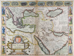 Turecká říše, z „Vyhlídky na nejslavnější části světa“, vytištěné Johnem Dawsonem pro George Humble, 1627 (ručně kolorovaná rytina)
