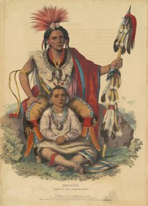 Keokuk, náčelník Sacs and Foxes, 1838 (ručně kolorovaná litografie na tkaném papíře)
