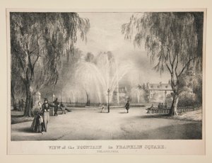Pohled na fontánu na Franklin Square, Philadelphia