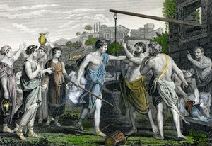 Mojžíš u studny brání dcery midjánského kněze před pastýři. od John Tallis