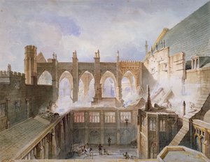 Pohled na zničení kaple svatého Štěpána, Westminsterský palác, Londýn, 1834