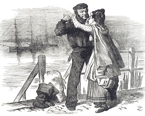 Námořnická pocta Samuelu Plimsollovi (1824-1898), anglickému politikovi a sociálnímu reformátorovi, za práci, kterou odvedl jako poslanec za Derby při zavádění právních předpisů upravujících nakládání a námořní způsobilost obchodních lodí od John Tenniel