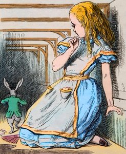 Alice a bílý králík. Ilustrace Johna Tenniela z prvního vydání knihy Lewise Carrolla „Alice