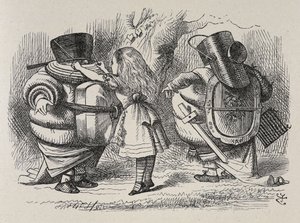 Alice obléká Tweedledee a Tweedledum. od John Tenniel