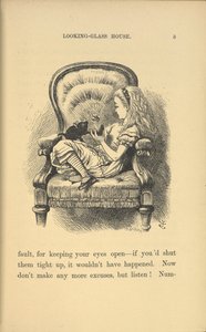 Alice sedí v křesle a hraje si s kotětem. od John Tenniel