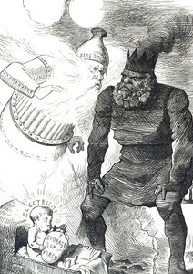 Kreslený komentář o dětství elektřiny od John Tenniel