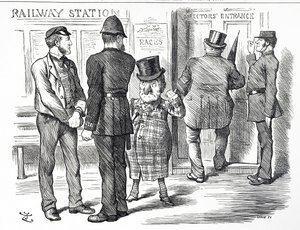Kreslený komentář k prosbám o zavedení signálu blokového systému na britských železnicích od John Tenniel