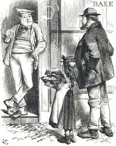 Kreslený komentář k omezeným možnostem vaření v chudých domácnostech, kde často nebyla trouba od John Tenniel