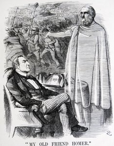 Politická satira zobrazující Williama Ewarta Gladstonea a jeho „starého přítele Homera“ od John Tenniel