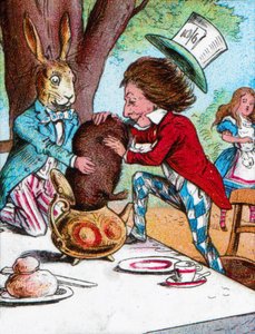 Šílený kloboučník a březnový zajíc se snaží dát plcha do konvice, c1910 od John Tenniel
