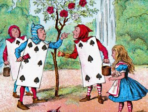 Hrací karty malující růžové keře, c1910 od John Tenniel