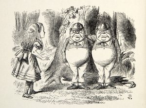 Tweedledum a Tweedledee, ilustrace z knihy Through the Looking Glass, Lewis Carroll (1832 - 98), 1872 od John Tenniel