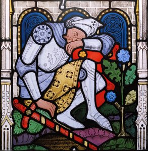Spící rytíř, detail z okna The Resurrection, 1863 (vitráže) od John Thomas Grylls
