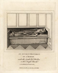Starobylý pomník biskupa pod jihovýchodním oknem chrámového kostela z 12. století, Londýn od John Thomas Smith