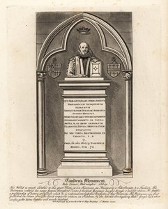 Hrobový pomník alžbětinského starožitníka a herolda Williama Camdema, zemřel 1623, v Poets Corner, Westminster Abbey