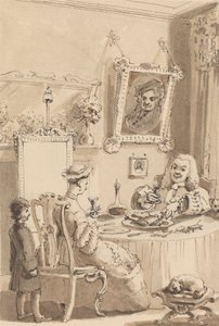 Hogarth popíjí první sklenku vína se svou ženou – jejich psi si udržují uctivé vzdálenosti od John Thomas Smith