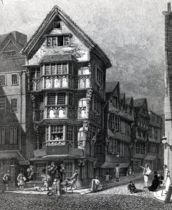 Domy v poslední době stojící na západním rohu Chancery Lane, Fleet Street, vydané v roce 1812 od John Thomas Smith