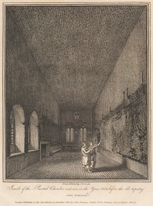 Uvnitř malované komory, jako tomu bylo v roce 1800, než byl odstraněn starý gobelín od John Thomas Smith