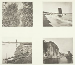 Country Road poblíž Taiwanfu, Katamarán, Řetězová čerpadla, Rock Inscriptions, Amoy, c. 1868. od John Thomson