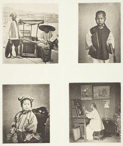 Hongkongské křeslo sedan, čínský školní chlapec, čínská dívka, hongkongský umělec, c. 1868. od John Thomson
