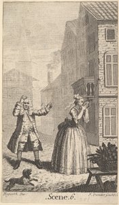 Frontispis k Moliérově Sganarelle, ou le Cocu Imaginaire Imaginární paroháč, ca. 1732. od John Vandergucht