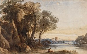 Capriccio Landscape, cca 1830 (Wc s arabskou gumou na papíře) od John Varley